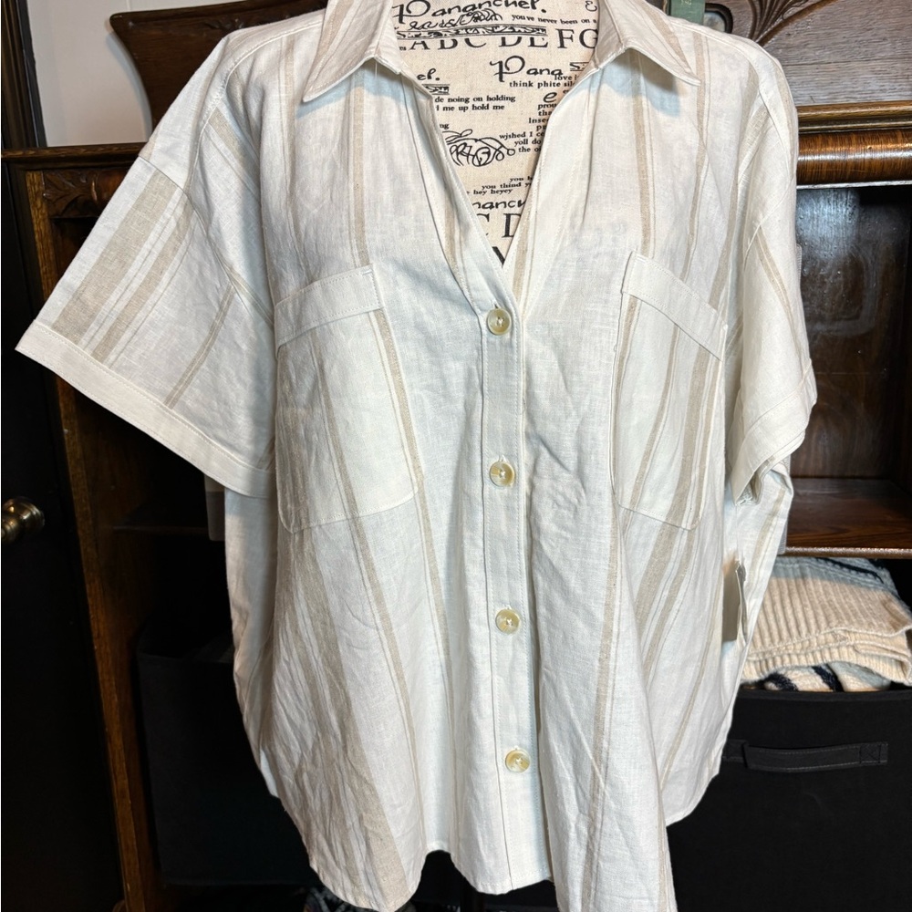 Striped Button-Up Short Sleeve Shirt